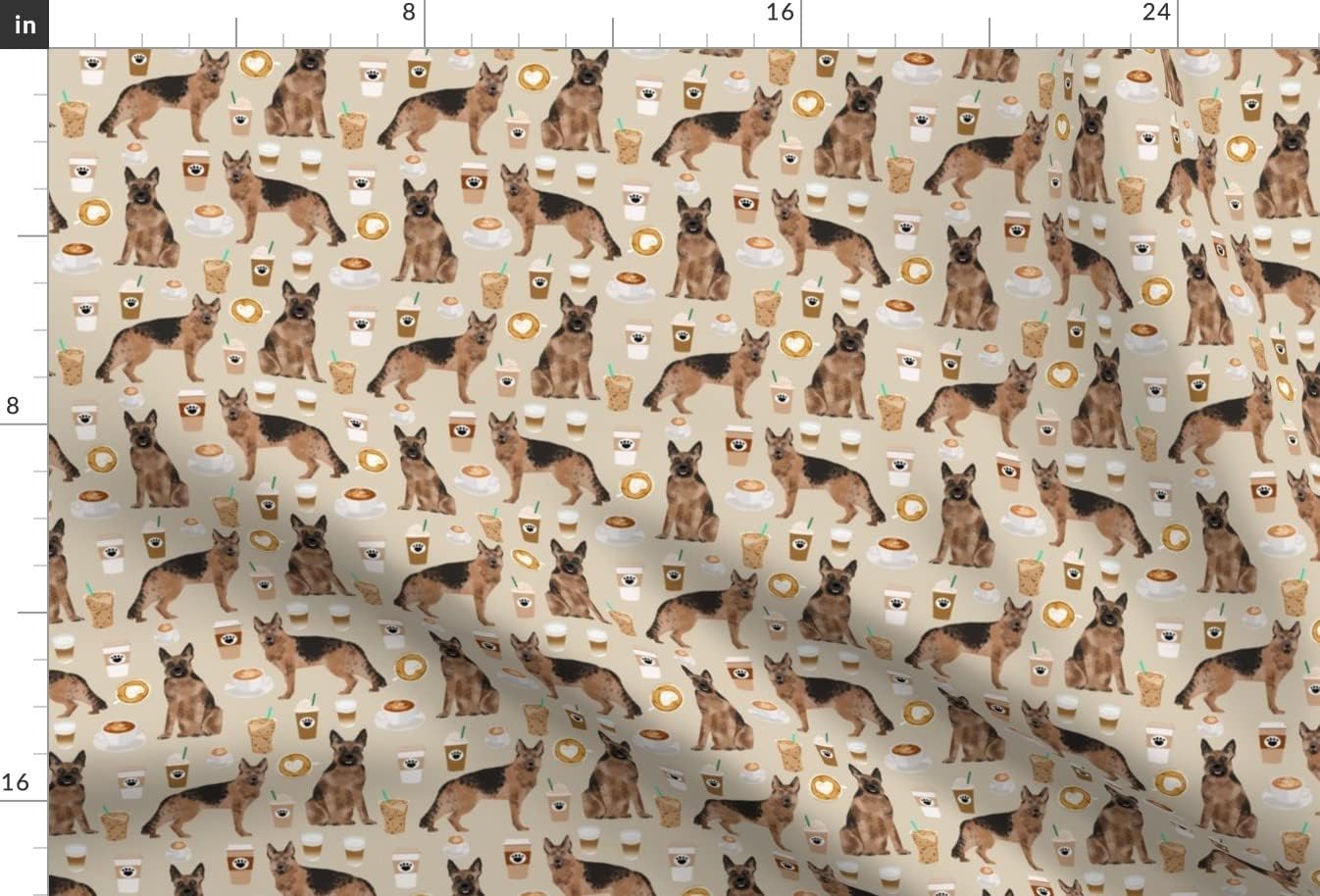 Spoonflower Fabric - Coffee Brown Dogs German Shepherd Coffees Cute Dog Shepherds Pet Printed on Minky Fabric by The Yard - Sewing Baby Blankets Quilt Backing Plush