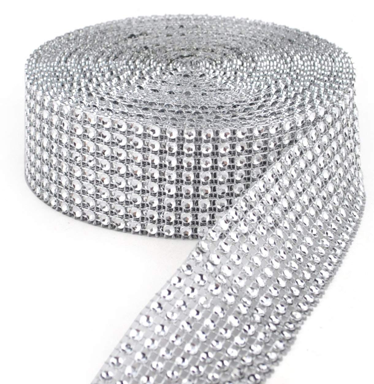 YYaaloa8 Row 10Yard Silver Diamond Rhinestone Mesh Ribbon Bling Bling Wrap Bulk for Wedding Cakes Birthday Decorations Baby Shower Events Party Supplies, Arts (8 Row Silver 1pcs)