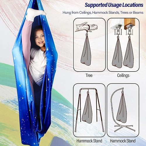 Miniatura 5 de Columpio sensorial para niños y adultos con capacidad para hasta 300 libras en interiores y exteriores, columpio de terapia de doble capa con kit de