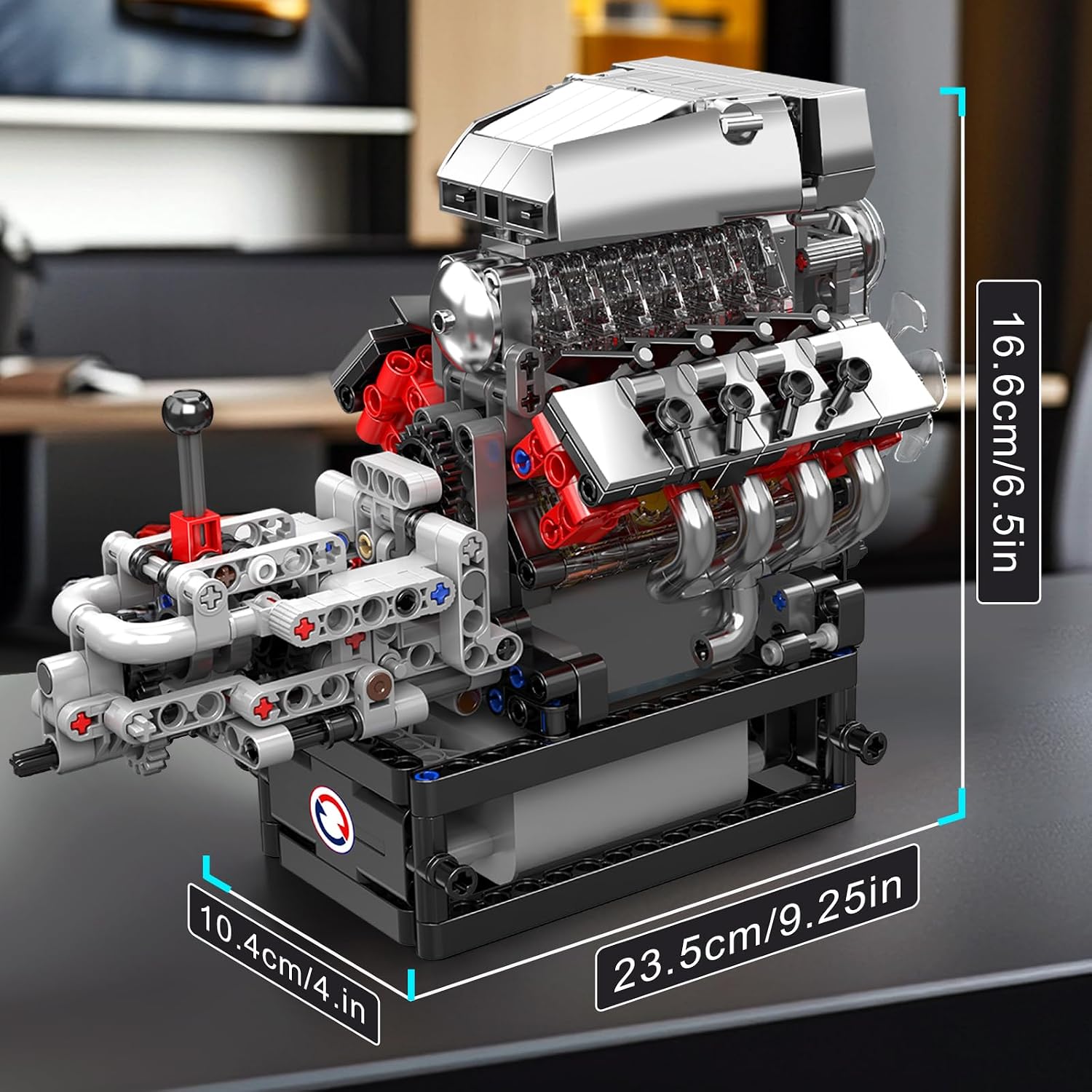 Mould King 10225 Dodge V8 Engine Building Kit with Gearbox, 855+ Pieces Mechanical Model Featuring Working Pistons and Transmission
