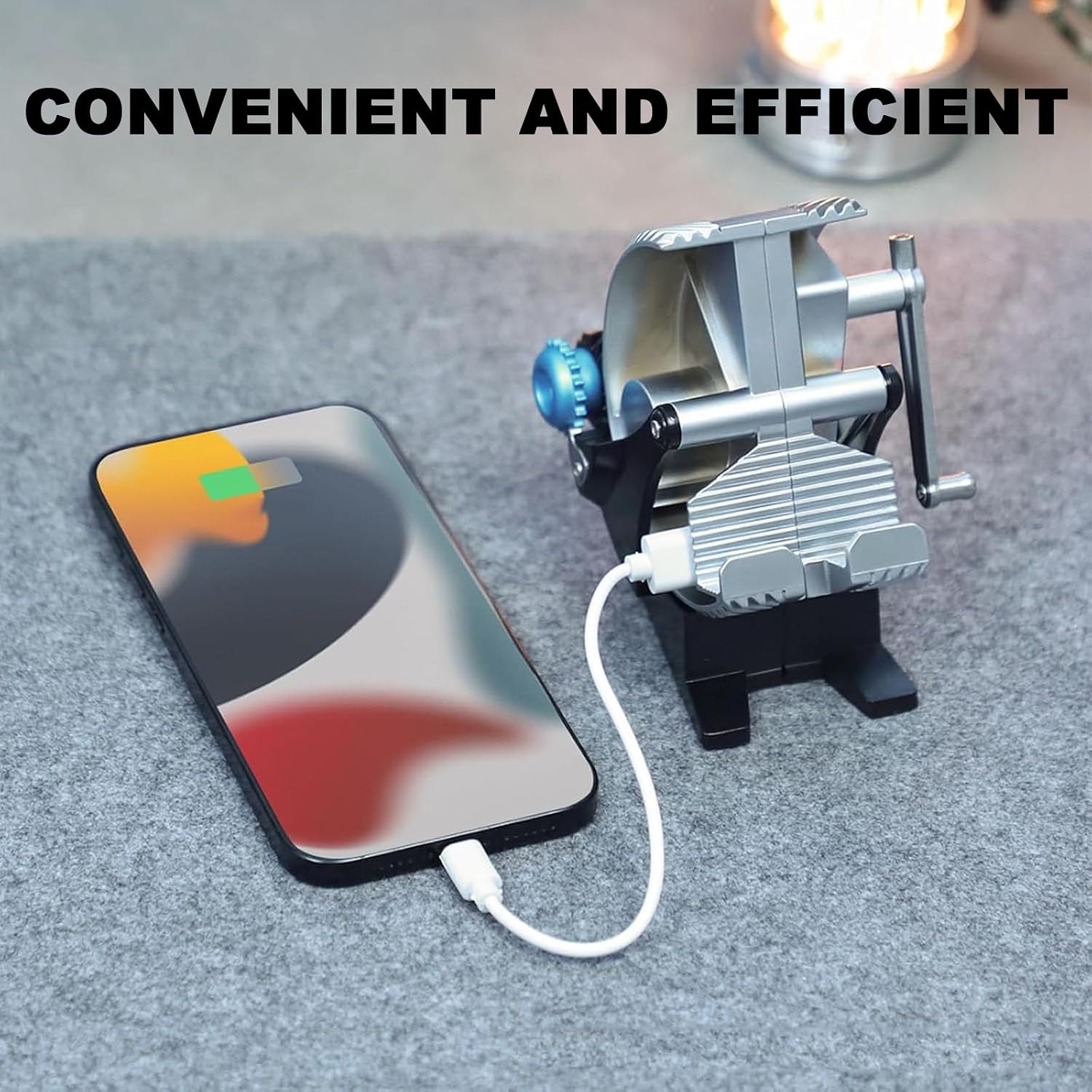 Hand-Crank Generator Phone Stand, Hand Crank Generator Phone Stand, Mechanical Zinc Alloy with Sawtooth Knob Design, 60 Revolutions Desk Decorative Ornament for All Smartphones