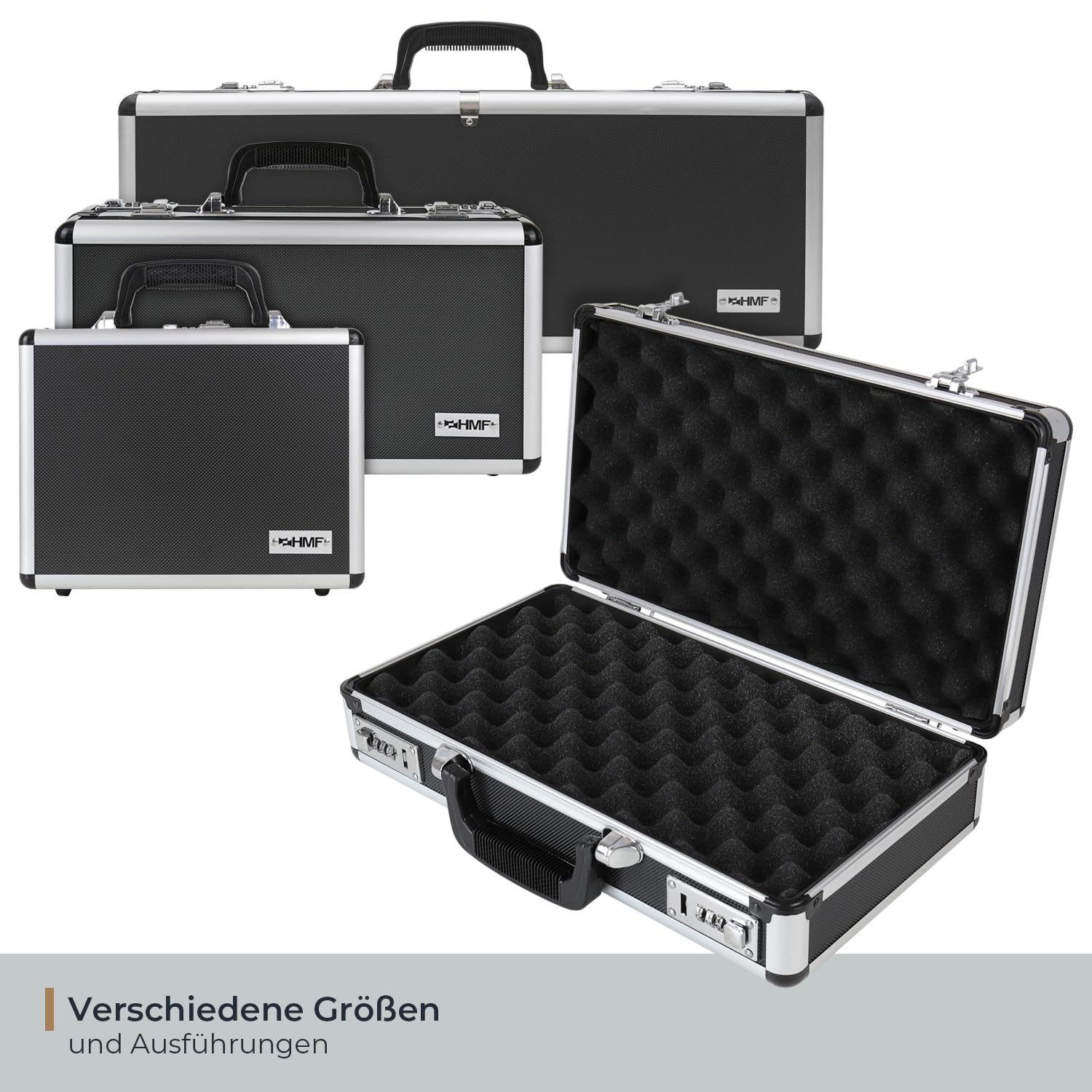 HMF 14403-02 Alu Waffenkoffer für Pistolen mit Zahlenschloss | 42 x 26 x 12 cm | Schwarz