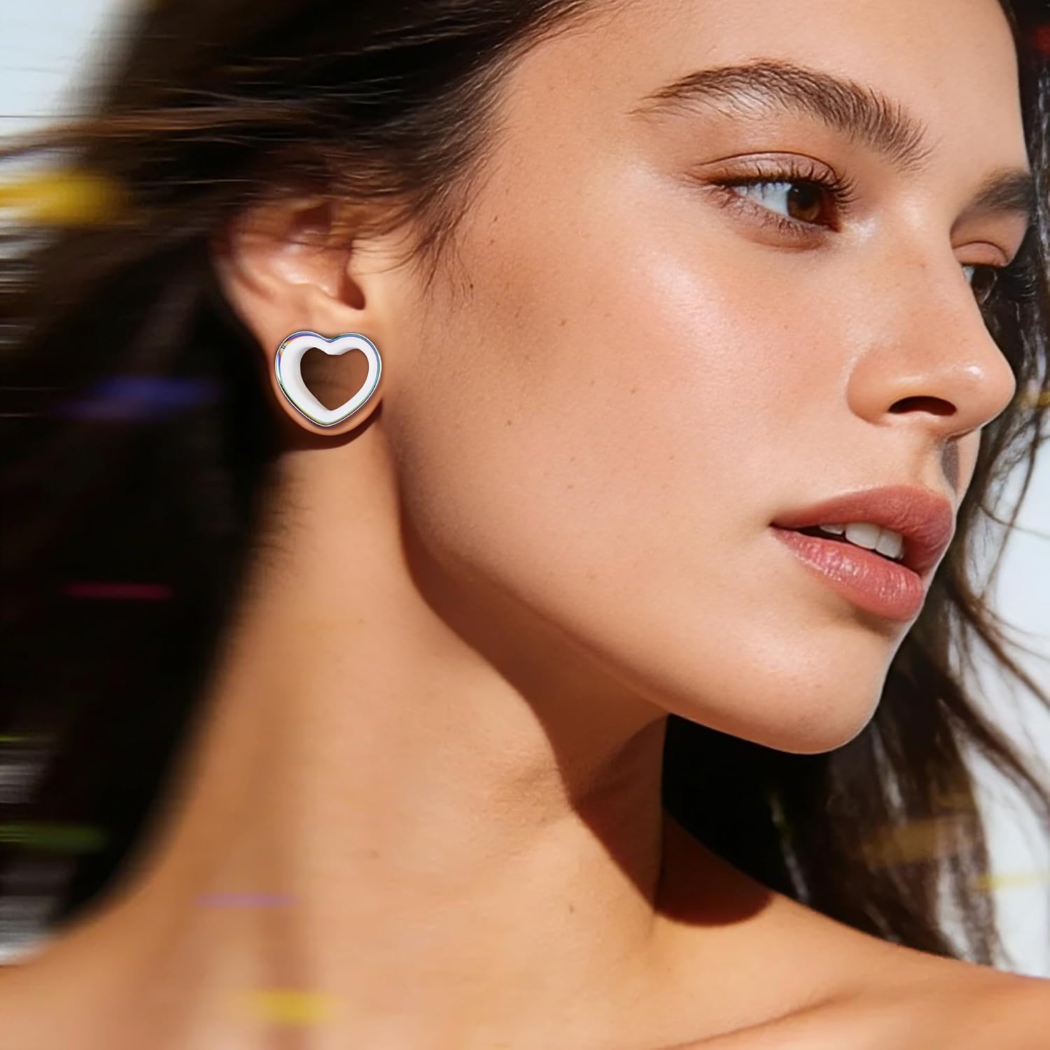 Vankula Heart Two-Tone Ear Expanders, 2 PCS Stainless Steel Double Flared Ear Plugs, Ear Gauges for Stretched Earlobes, Body Piercing Jewelry for Women and Men