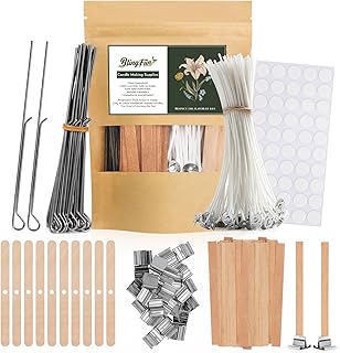 Candle Making Supplies Kit - Natural Cotton & Wooden Wicks with Stickers, Sustainers, Holders for Soy Wax, Beeswax, Coconut Wax DIY Candle Making Supplies (Pack of 6)