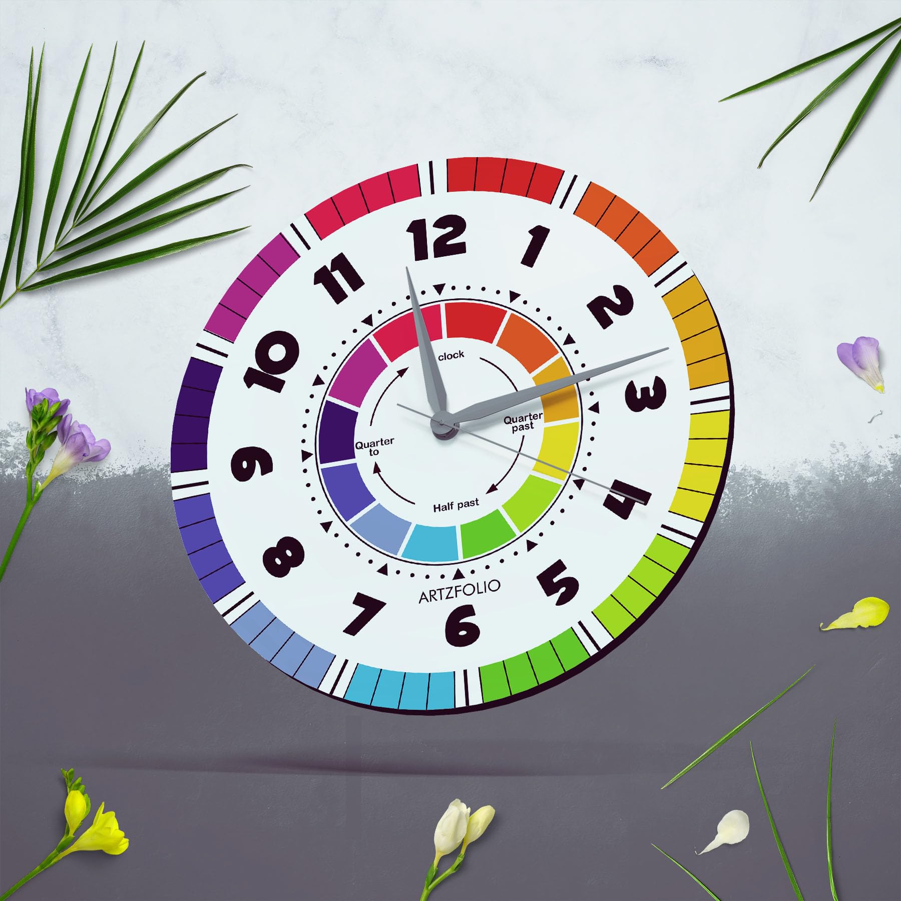 ArtzFolio Learning Time Teaching D6 | Quartz Round Wall Clock | Non-Ticking Silent Movement | Engineered Wood | for Home, Office, Bedroom | 10 inch (25 cms) Round