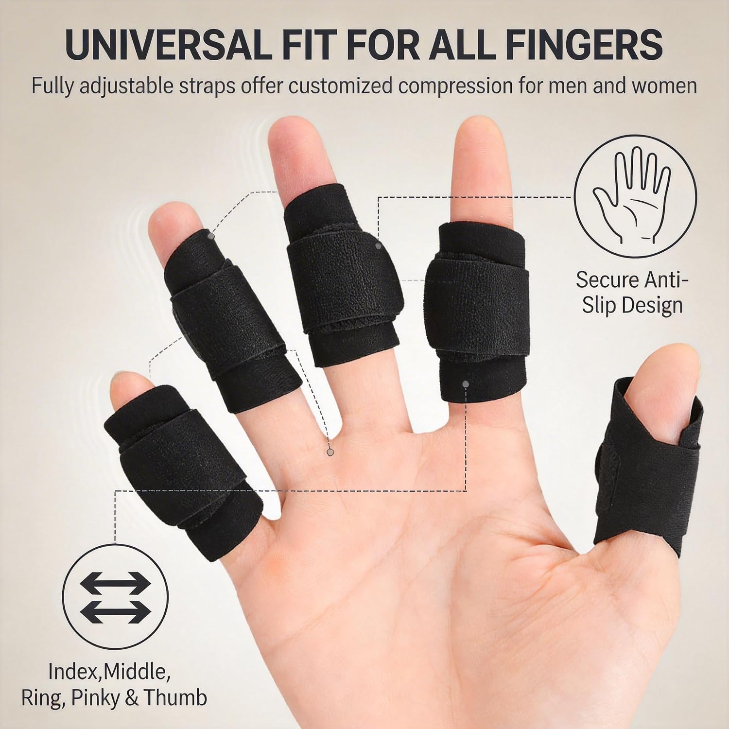 Adjustable Finger Splint for Trigger Finger, Arthritis & Mallet Finger Support, Breathable Finger Stabilizer for Hand Pain Relief, Universal Fit for Index Middle Pinky Thumb, Black, 10Pcs/Set