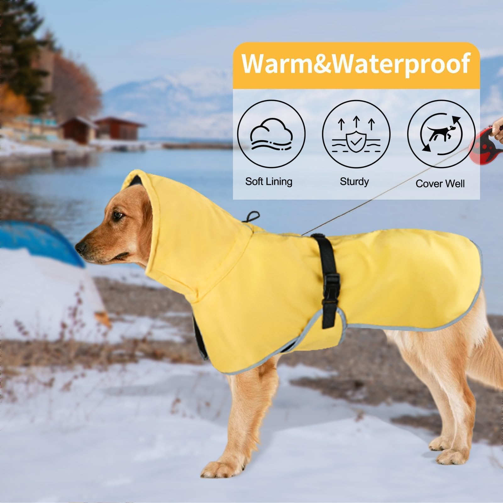 DELIFUR Impermeable para perros grandes, impermeable, poncho ajustable para perro, chaqueta impermeable ligera con forro suave para perros grandes, amarillo (XL)