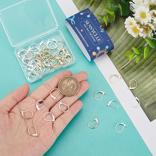 Miniatura 26 de SUNNYCLUE 1 caja de 80 ganchos para aretes chapados en oro real de 18 quilates, de acero inoxidable con cierre de palanca, aros de palanca para 80