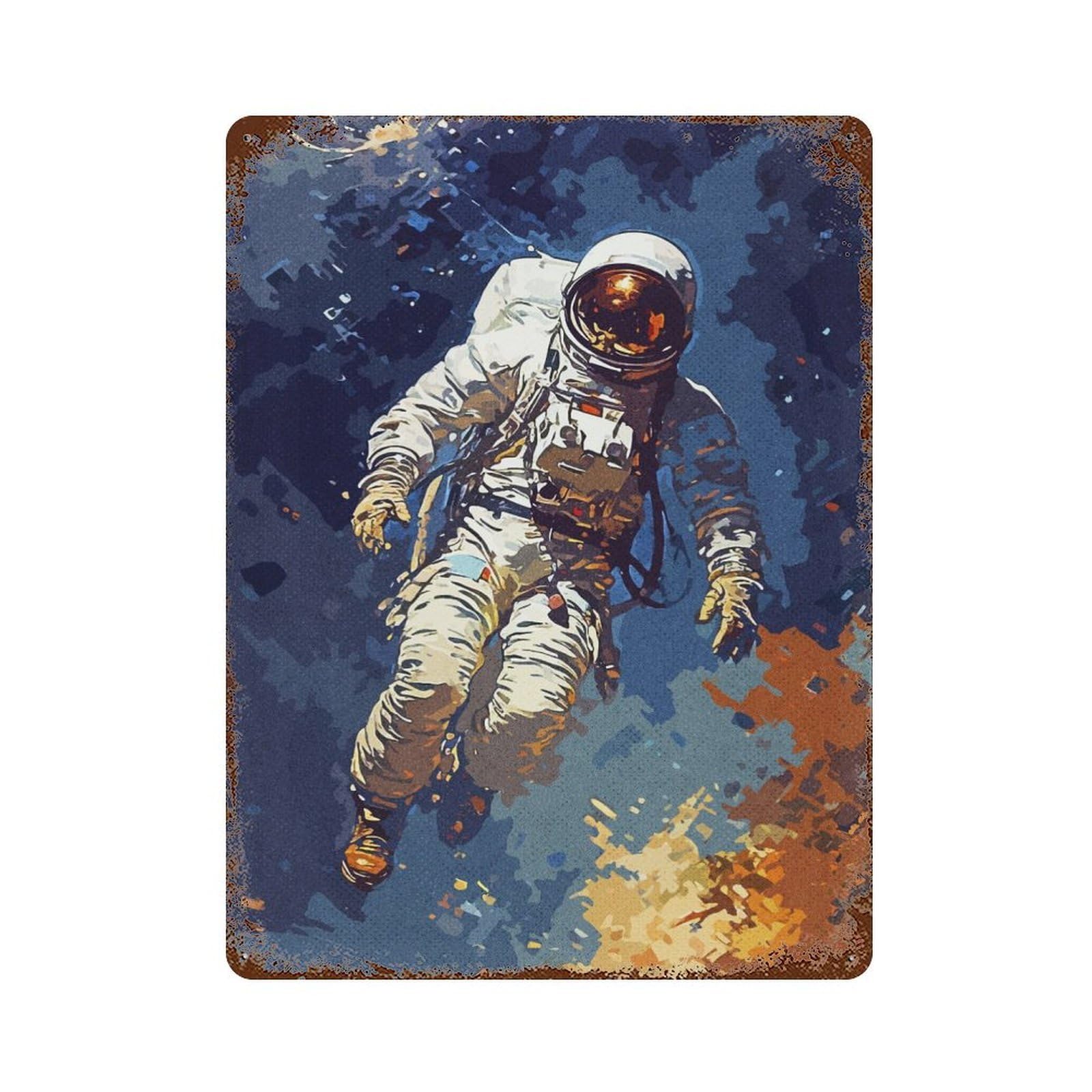 Weathered Tin Sign with Vintage Astronaut Design 15.7"x11.8", for Basement, Hobby Room And Garage Decor, Industrial Home Decor