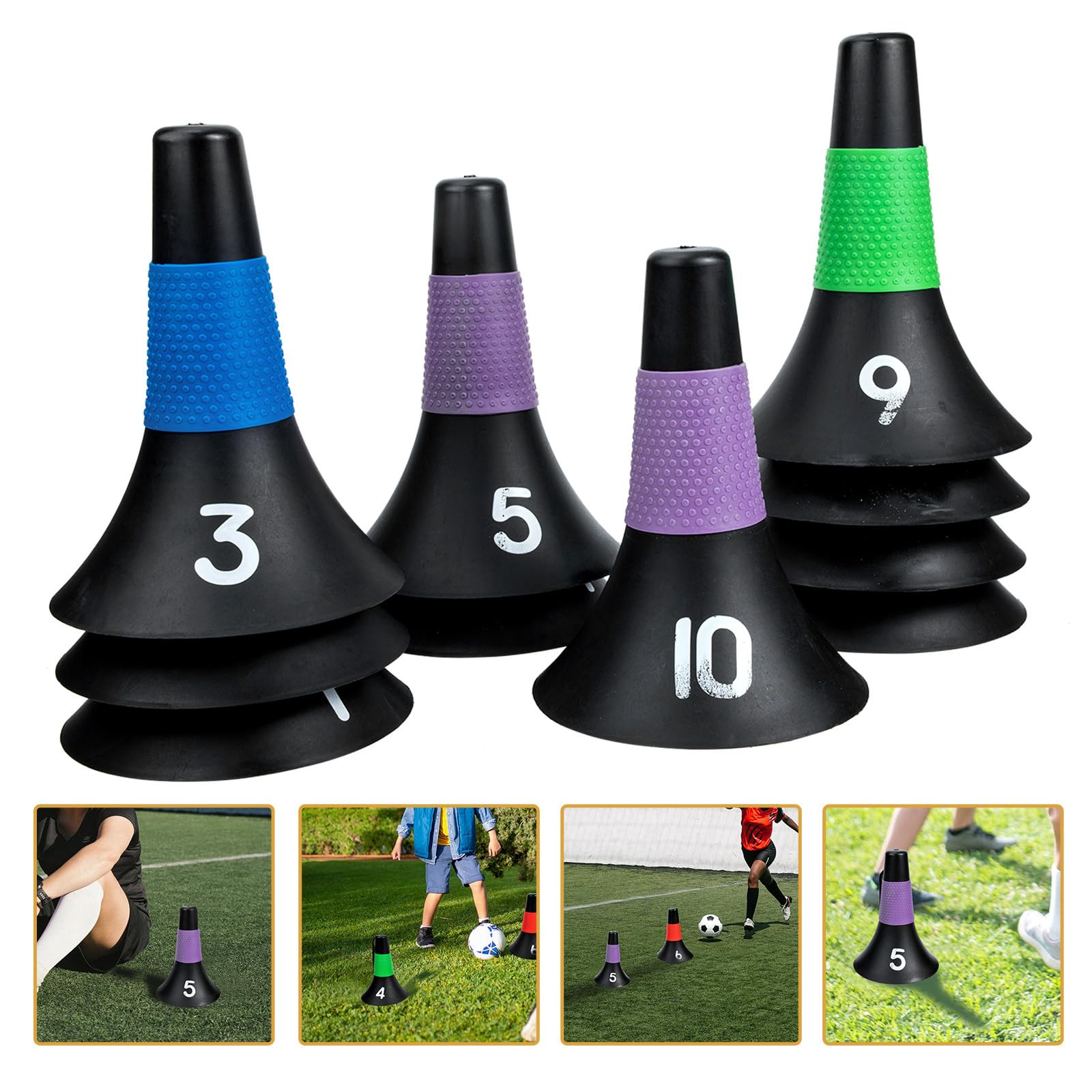 BESPORTBLE Cônes de Balisage de Barils pour Entraînement Football, 10pcs Légers et Portables en PE, pour Obstacles de Marqueur et Coupe du Monde