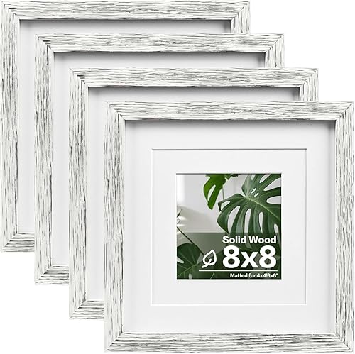 Vista 15 de Egofine Marcos de fotos de 12 x 12 pulgadas, color blanco, marcos de madera con plexiglás HD para fotos de 8 x 8 pulgadas con paspartú o de 12 x 12