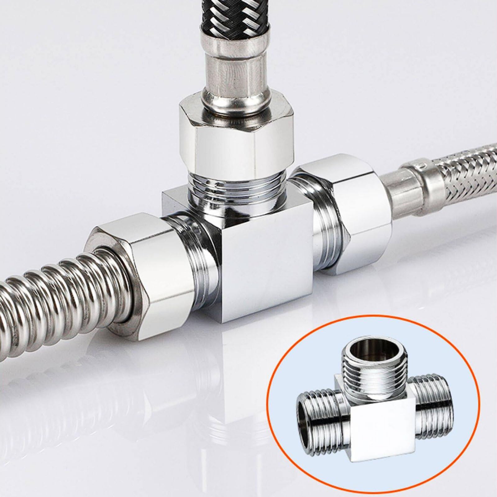 Valvola ad Angolo for WC, connettore 1 a 2, Tubo di Ingresso dello scaldabagno 1-in-2-out, distributore d'Acqua a T con Raccordo Interamente in Rame