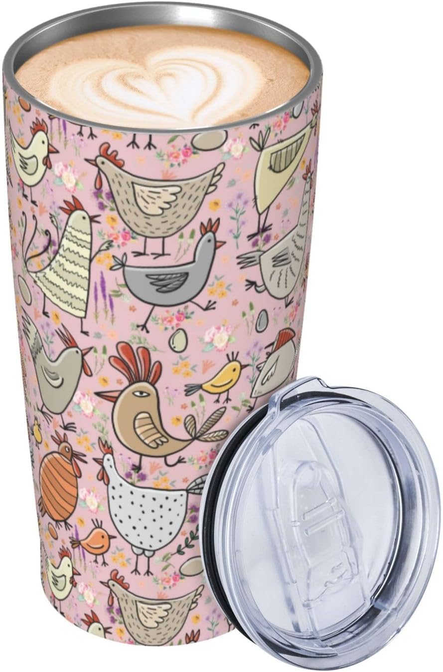 Chicken Gifts for Women 20Oz Chicken Tumbler Coffee Cup Chicken Stuff For Chicken Lovers Insulated Cute Bottle Mug for Hot or Cold Drinks Mother's Day Birthday Gifts for Women Men Mom, Pink