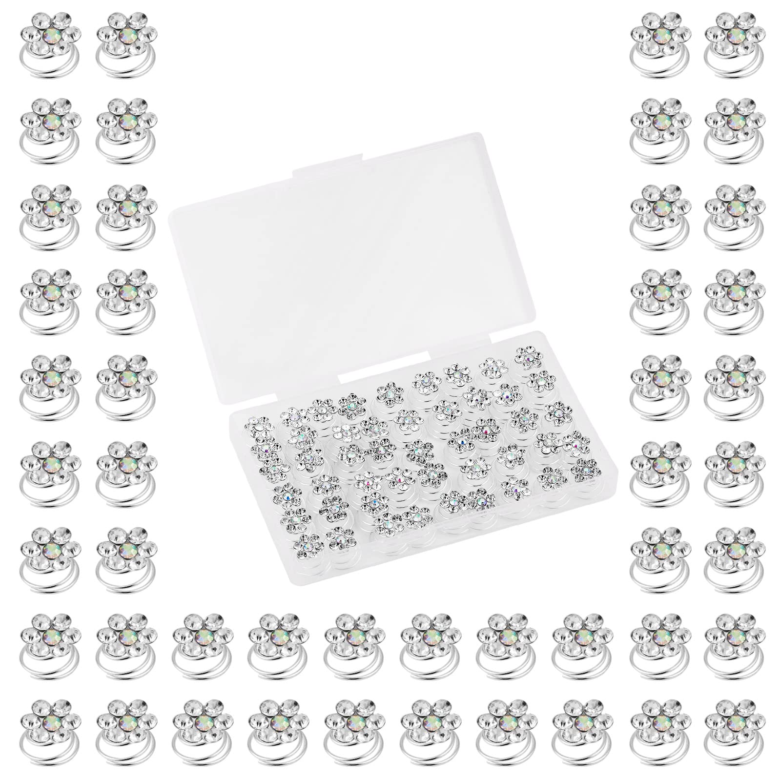 QIUTIMIY Pearl,Rhinestone Crystal Twisters Spiral Set Hair Pin Silver Coil for Wedding, Bridal, Prom, Party and Special Occasion with Clear Container