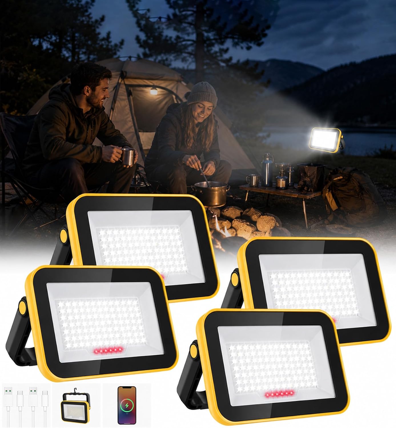 T-SUN Rechargeable Work Light, 4 Pack Portable Flood Lights for Job Site