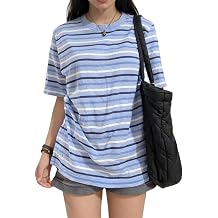 Womens Striped Grunge Shirt Y2k Short Sleeve Oversized Tee Shirt Summer Vintage Goth Top 90s Aesthetic Streetwear