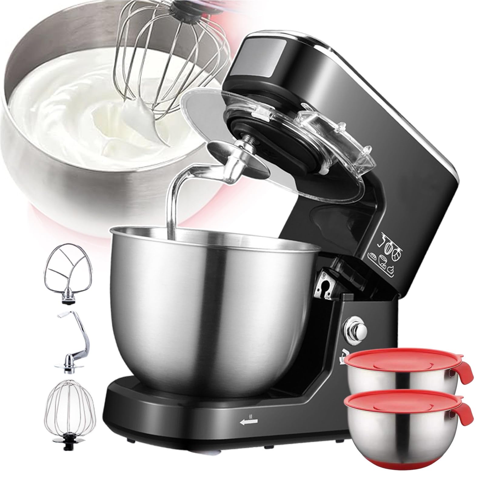 Impastatrici Elettriche Professionali, Robot da Cucina con Regolazione della velocità, Macchina Impastatrice per Farina capacità 5l, Macchina da Cucina per Montare La Panna,Black