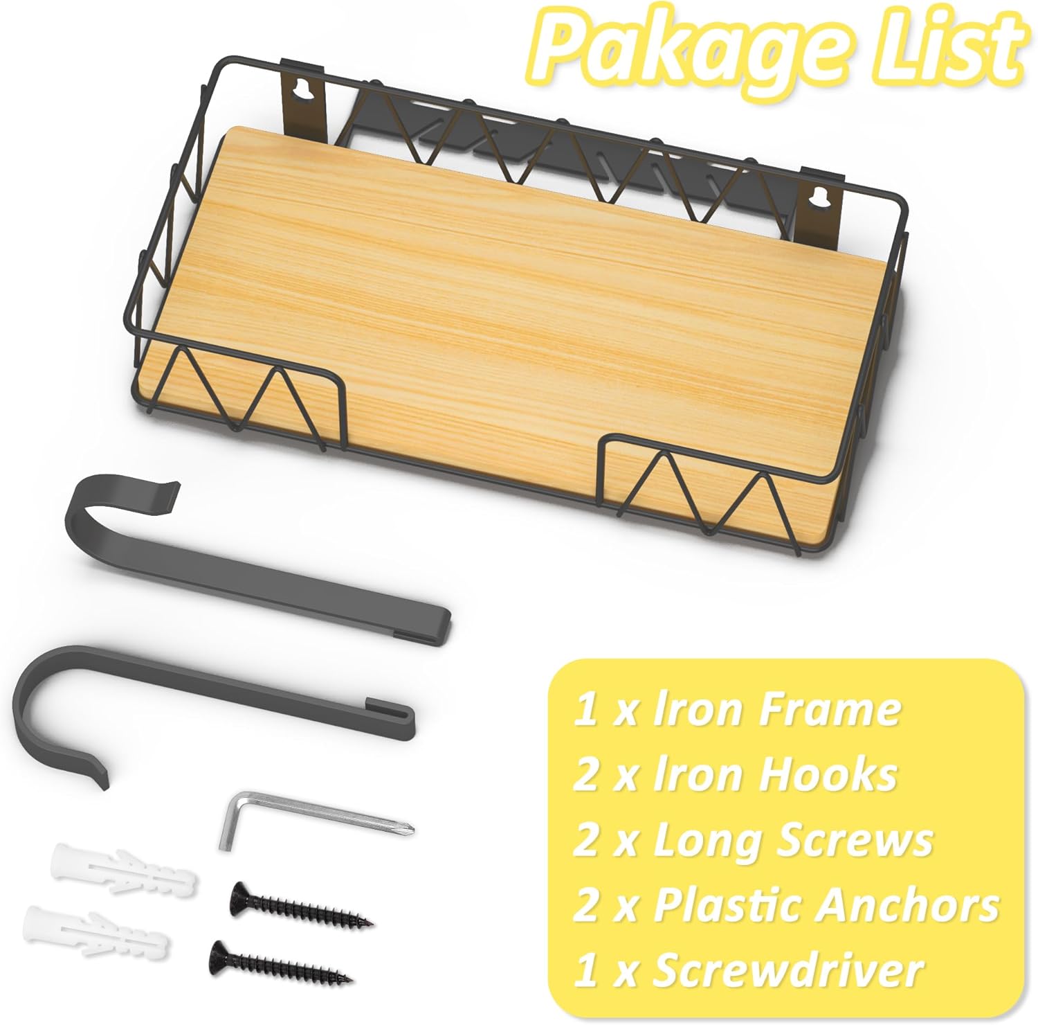 Vincona Ironing Board Hanger Wall Hooks with Shelf, Wall Mounted Floating Shelves Wood Coat Rack with Shelf Wall-Mounted, Entryway Hanging Shelves with 2 Metal Hooks for Clothes Hats Towel Purse Robes