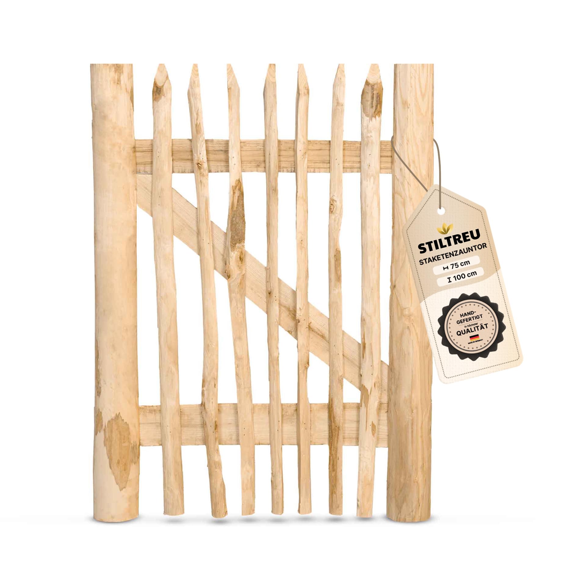 Classic Staketenzaun-Tor aus Edelkastanie (Breite 75 cm x Höhe 100 cm)