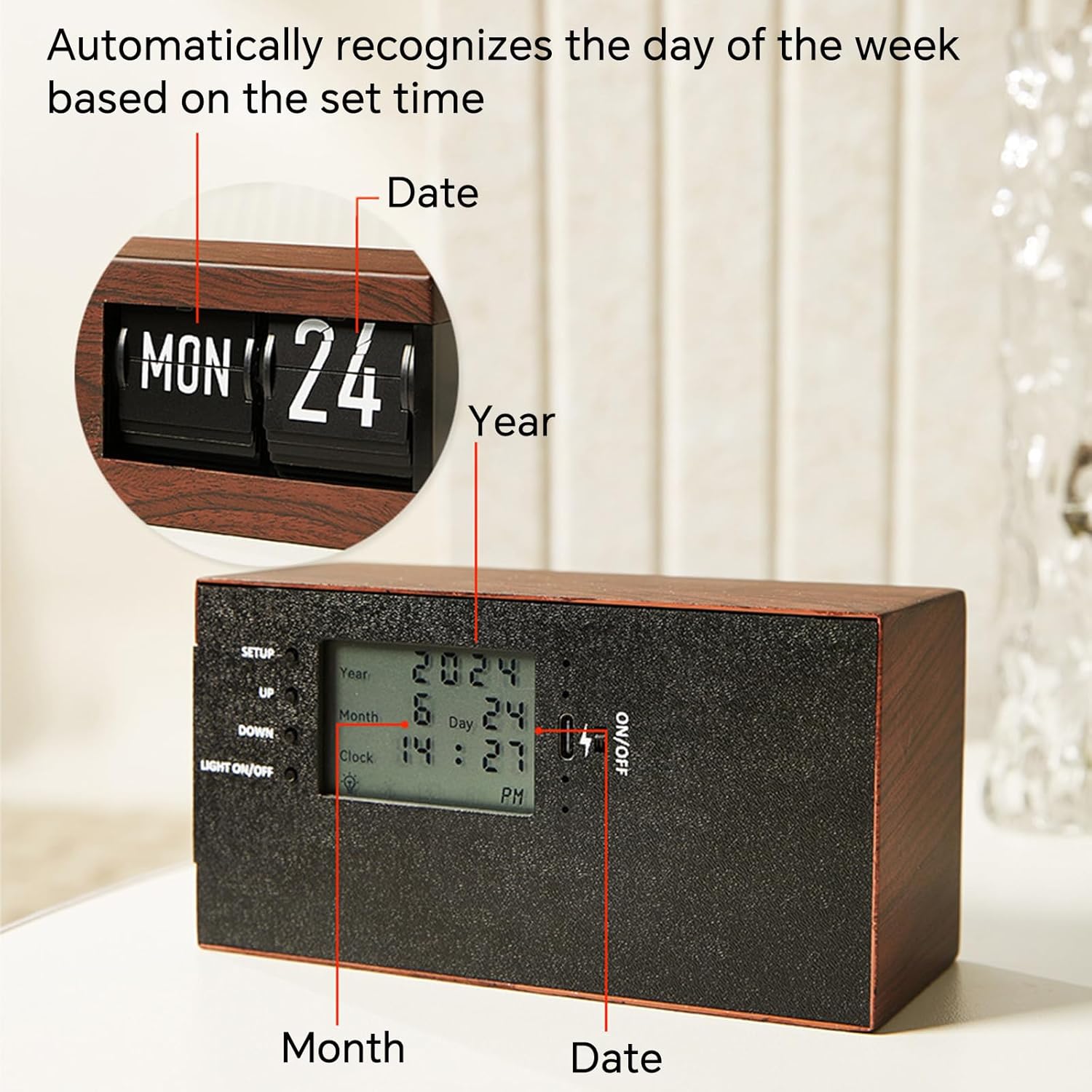 Calendar Flip Clock,Intelligent Perpetual Calendar Flip Clock,Japanese Retro Flip Desk Clock,Simple Mechanical Calendar,Fashionable Desktop Decoration (No Battery Included)