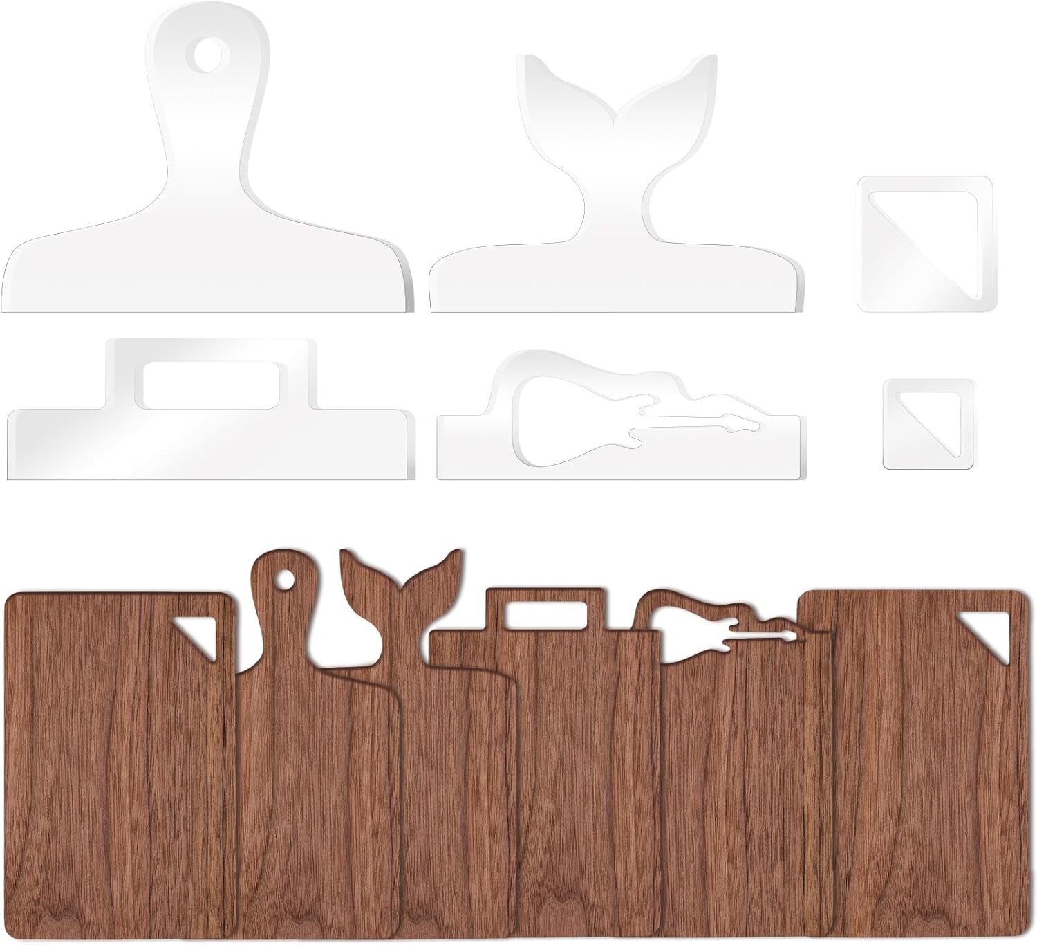 6 Pcs Router Templates, Charcuterie Board Handle Template, Acrylic Templates for Woodworking, Cutting Board Template Woodworking Tracing Stencils Guide Tool for Kitchen (Style 3)