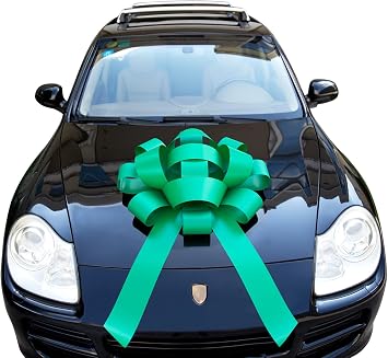 30" Giant Car Bow - Green | Big Gift Wrapping Bow with Non Scratch Magnet Base for Large Gift Decoration, Weather Resistant and Waterproof Vinyl Magnetic Big Car Bow