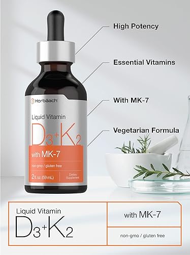 Miniatura 4 de Horbaach - Gotas líquidas de vitamina D3 + K2, con MK7, 2 onzas líquidas, vegetariano, sin OMG, suplemento sin gluten