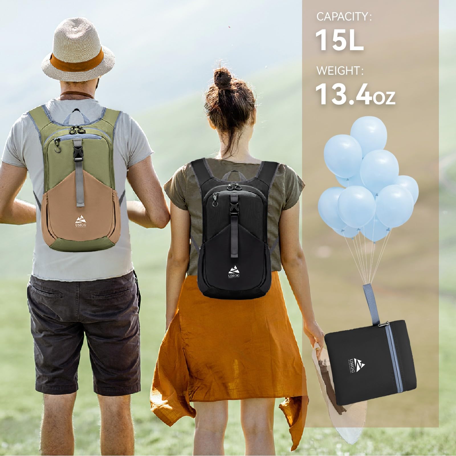 15L Wanderrucksack Kleiner Damen Herren Leichter Faltbarer Daypack Tagesrucksack Trekkingrucksack für Camping Outdoor Reisen, Schwarz