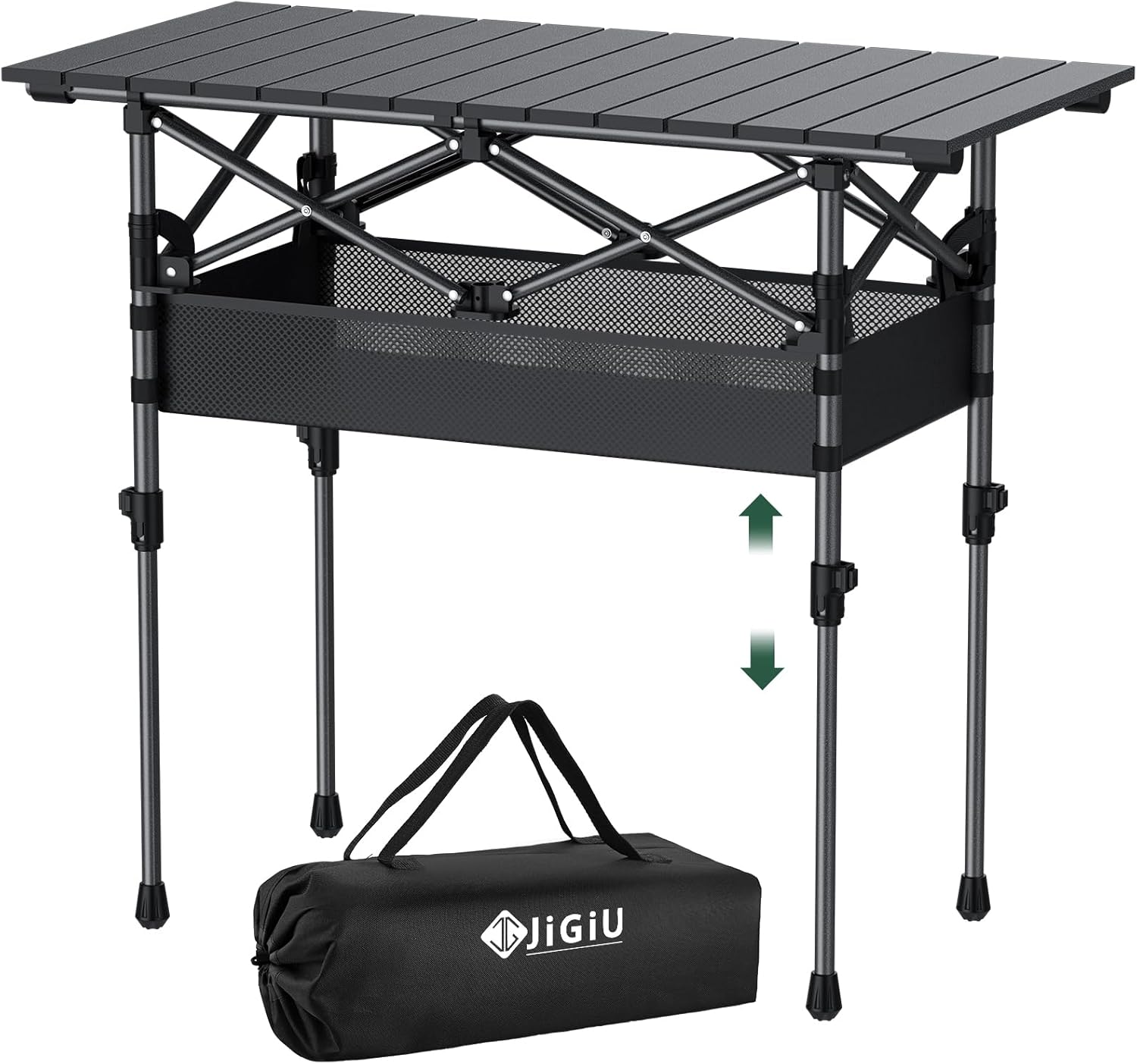 Folding Camping Table Portable Pinic Table 2 Level Height Adjustable Roll-up Tables Aluminum Foldable Camp Table with Storage Bag 4-6 Person Large Tables for Outdoor Indoor Hiking Camp BBQ Beach