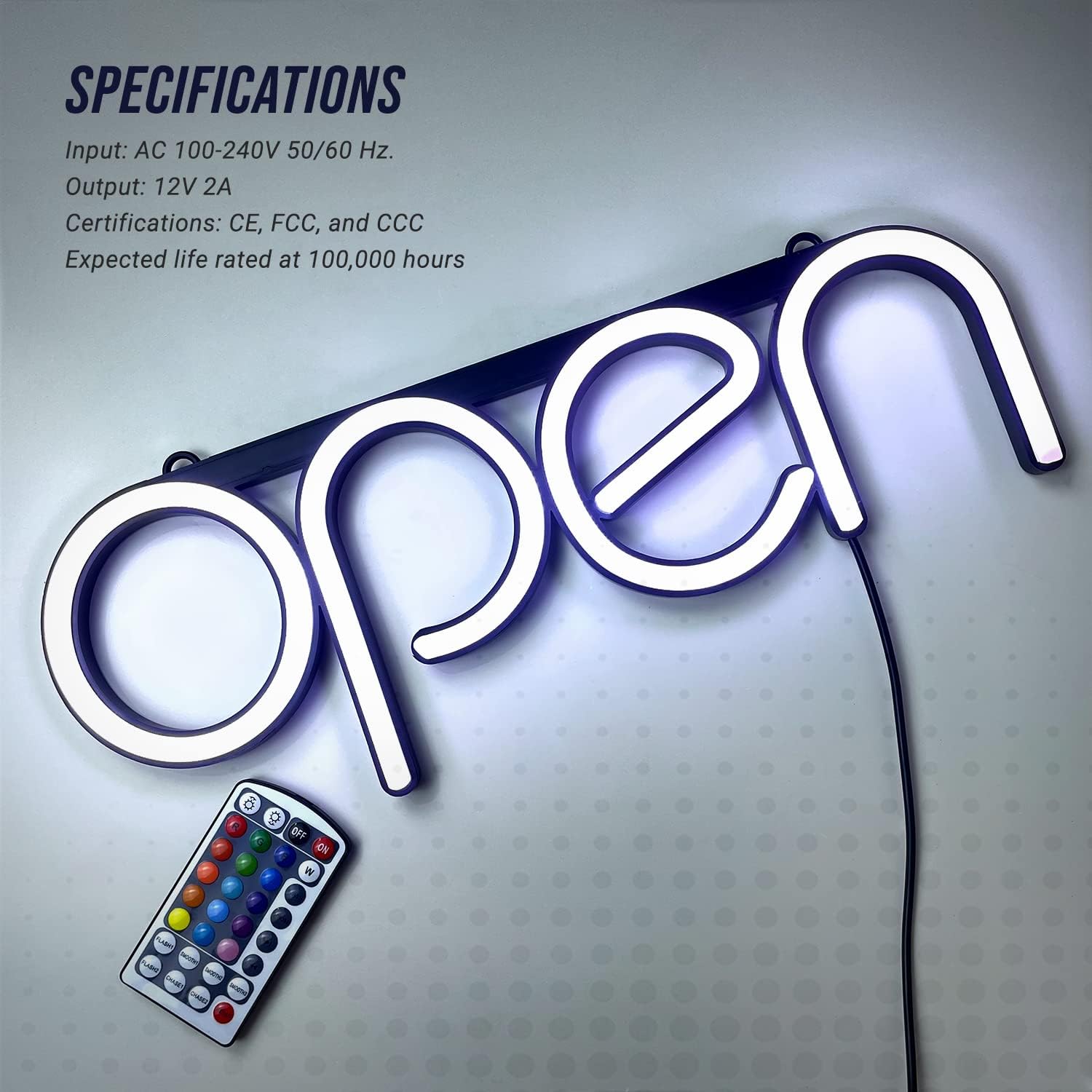 Multicolor Flashing LED Neon Open Sign Light for Business with Remote