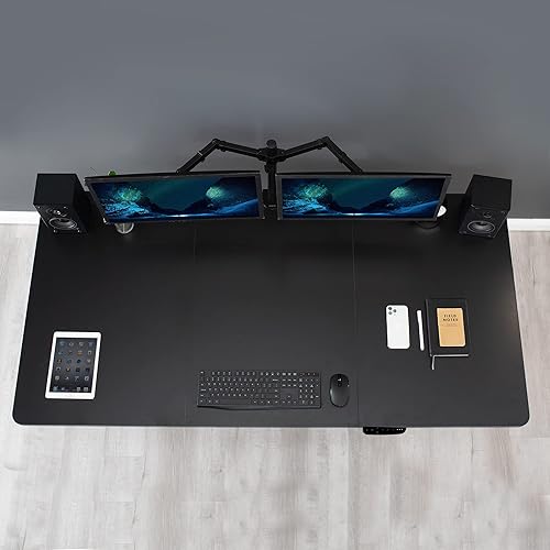 Miniatura 9 de VIVO Escritorio eléctrico de altura ajustable de 71 x 36 pulgadas, estación de trabajo activa completa con tablero de madera clara dividida, marco