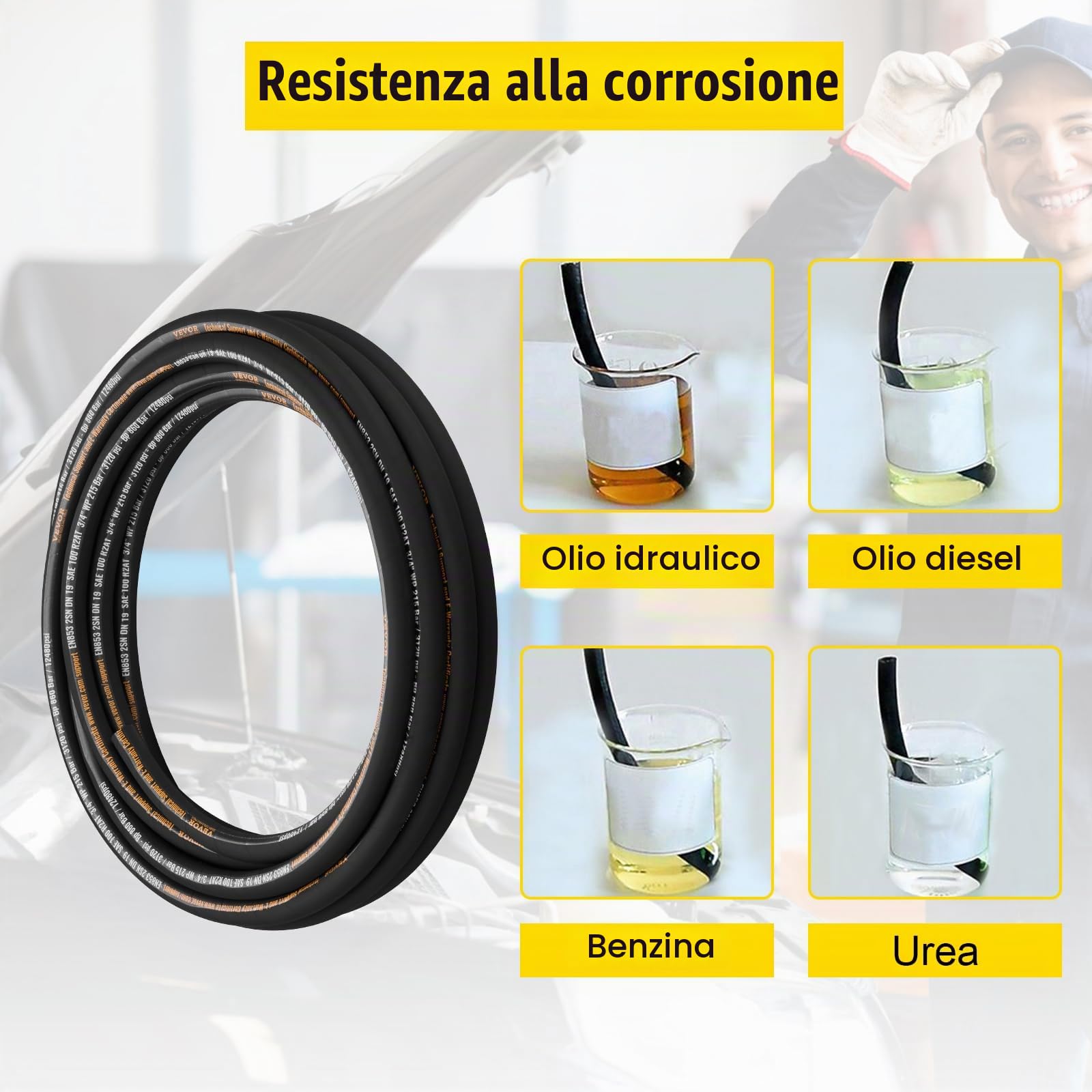 VEVOR Tubo idraulico 3/4" x 50ft a spirale 3120 PSI, gomma 2 treccia di filo di acciaio ad alta resistenza, tubo flessibile da 20 ℃ a 140 olio, nero