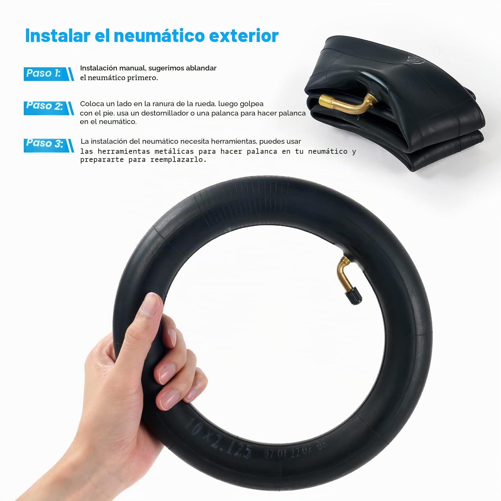 Ainiv Cámaras de Aire Reforzada 10 Pulgadas 2Pcs Neumáticos Interiores 10x2.125 Válvula 0° para Scooter Eléctrico