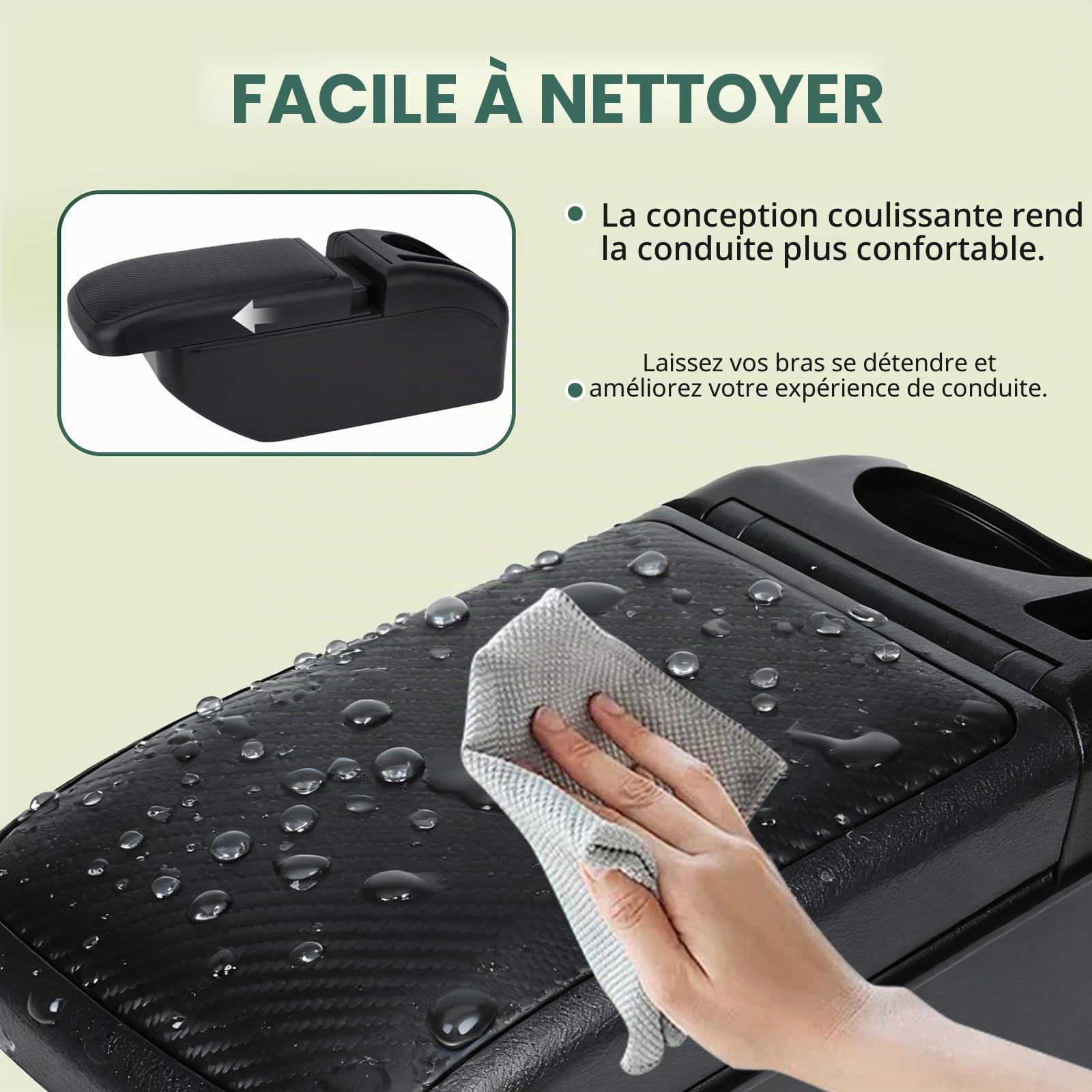 ZENVI Repose-bras Compatible with Fiat 500 Accoudoirs 2016-2024 Console Centrale Accoudoir Bicouche Espace Rangement Peut Etre Utilise Comme Coudiere Pour Conducteur（Style fibre carbone）