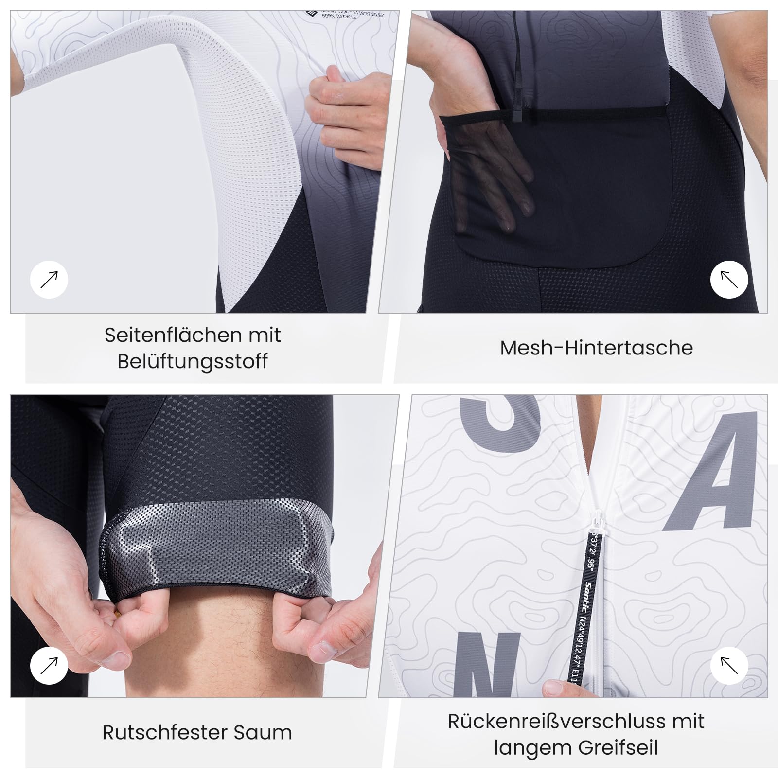 Santic Herren Triathlonanzug Einteiler Ärmellos Triathlon Anzug Gepolstert Kurzarm Trisuit Triathlon Kurz Hohe Elastizität Schnell Trocknend Abnehmen Fahrrad Skinsuit