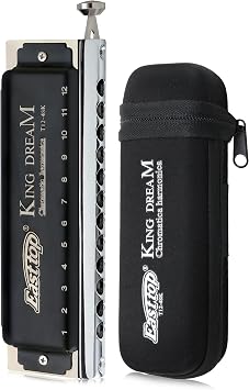East top Chromatic Harmonica C-Tone 12 Hole 48 Tones High Airtight Treatment, Good Sound, Durable, Stainless Steel Cover, Canvas Case, Clean Cloth, Beginner, Expert, Study, Practice, Harmonica 12 Holes T12-48K