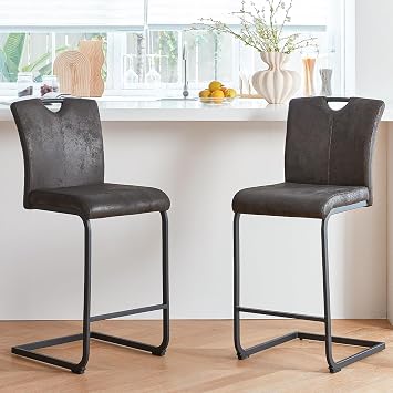 GrandNoor Mid Century Modern 26 Inch Black Bar Stools Set of 2 with Back,Upholstered Counter Height Bar Stools,Vintage Fabric Bar Chairs