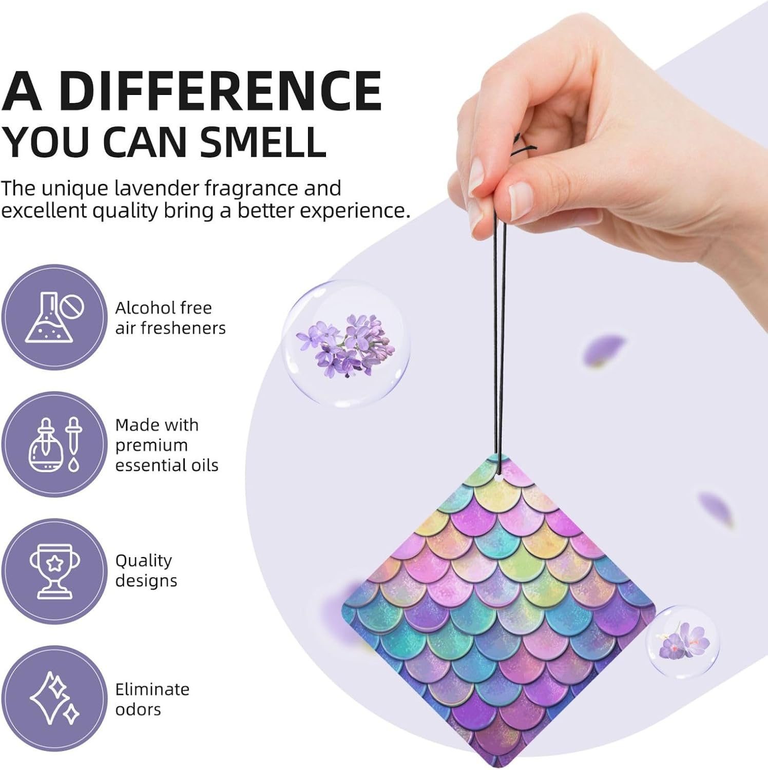 Car Air Freshener 24 PCS Dreamy Gradient Mermaid Scales Hanging Car Air Fresheners Auto Interior Decor Card Freshener Strong Scented Card Lavender Cars Scents for Office Bedroom Close Drawer Square