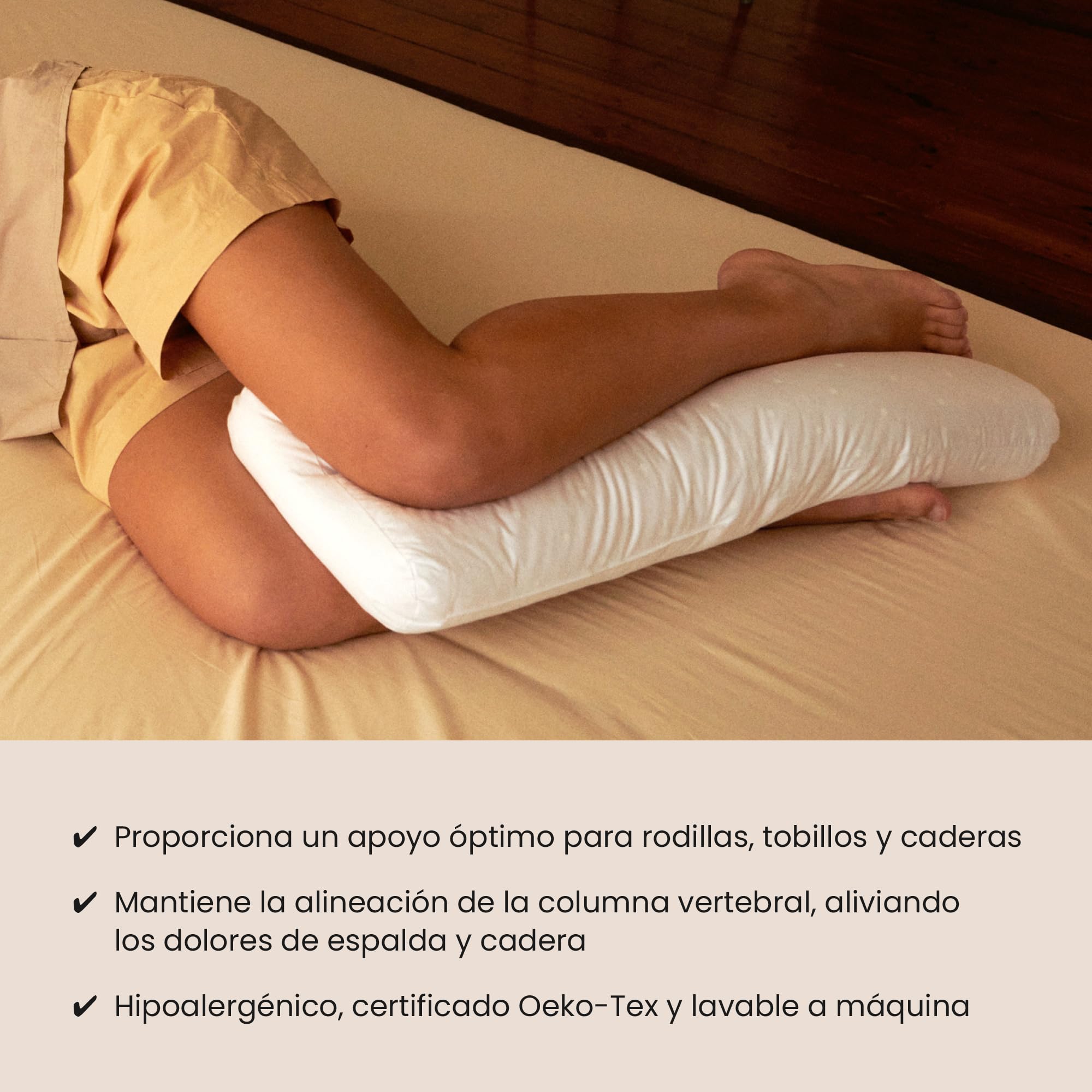 FOSSFLAKES KneeAnkle Almohada de Piernas para Dormir de Lado, Rodillas | Almohada entre las piernas para dormir de lado; cojín de apoyo para rodillas y caderas con relleno Fossflakes, 24x68 cm