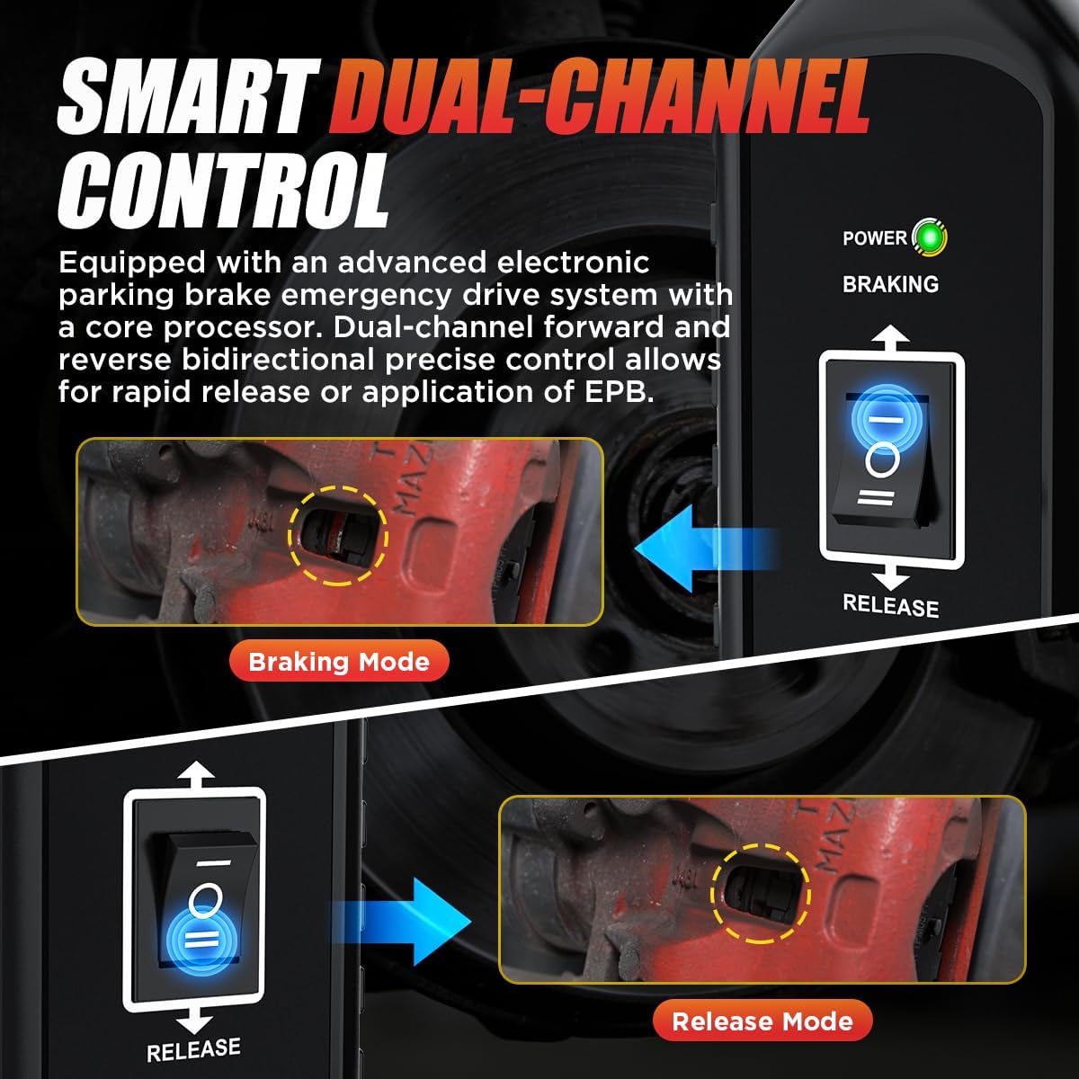 EPB Brake Release & Reset Tool 10V~14V DC Electronic Parking Brake Tools Emergency EPB Service Tool Overcurrent Protection Brake Caliper Tool with 2 Connect Ways&3 Fuse for Auto Repair,Car Road Rescue