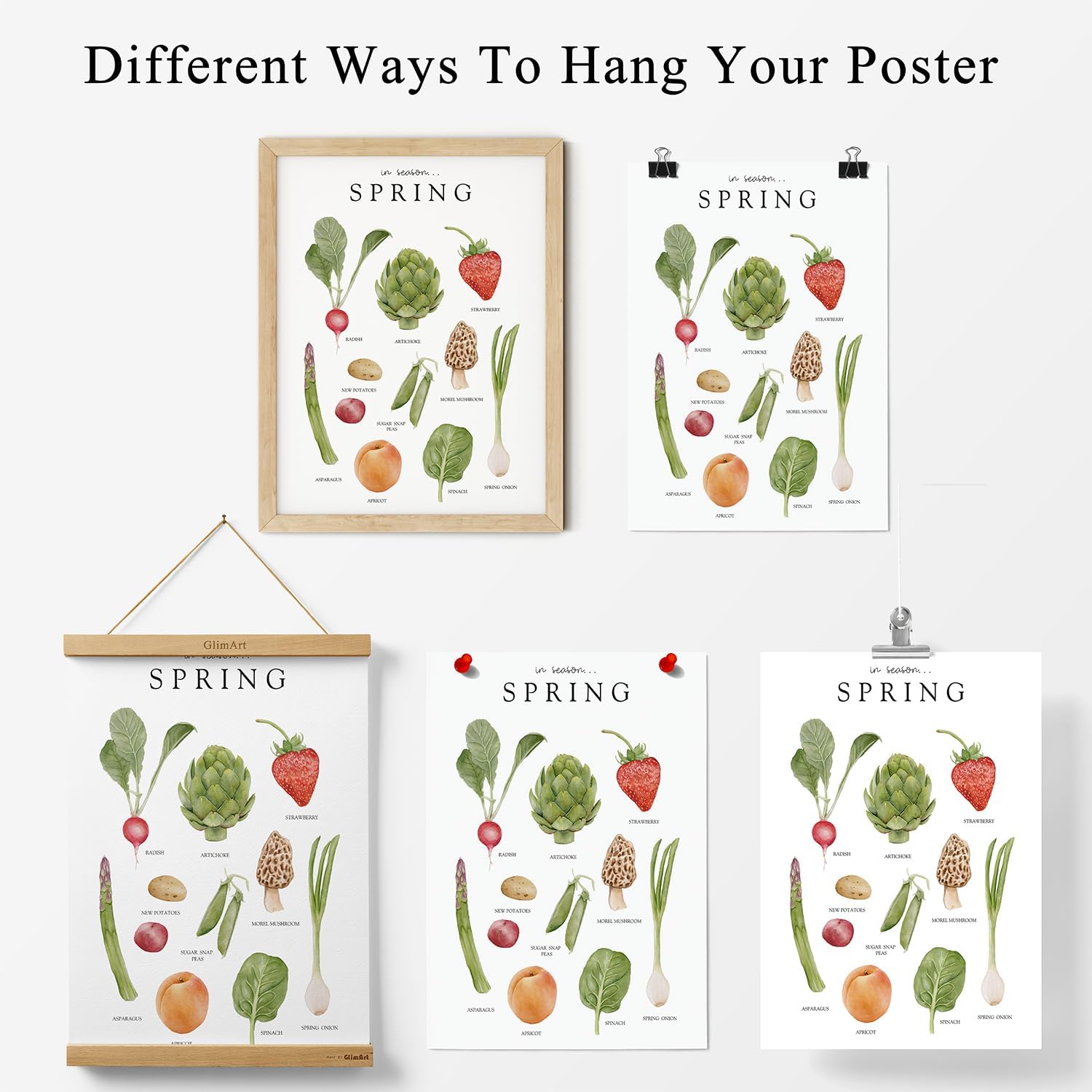 Fruit Vegetables Poster for Walls Watercolor Seasonal Produce Wall Art Decor Prints Kitchen Canvas Paintings Artwork Pictures Set of 4 for Dining Room Living Room Home Decoration 8x10 Inch Unframed