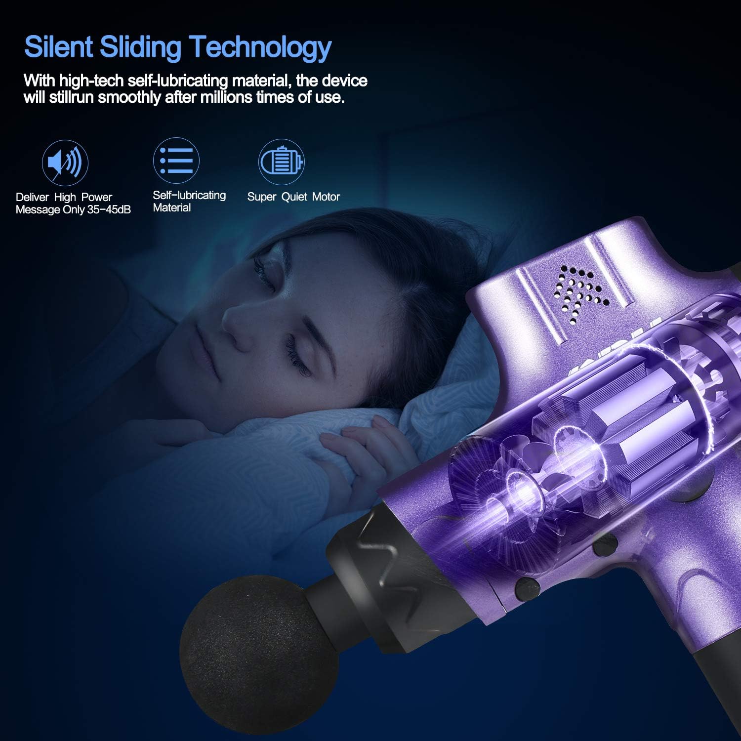 QDH Muscle Massage Gun Deep Tissue Massage Gun Powerful Handheld Electric Massager Personal Portable Quiet Percussion Massager for Athletes Soreness Relief and Muscle Recovery (Purple)