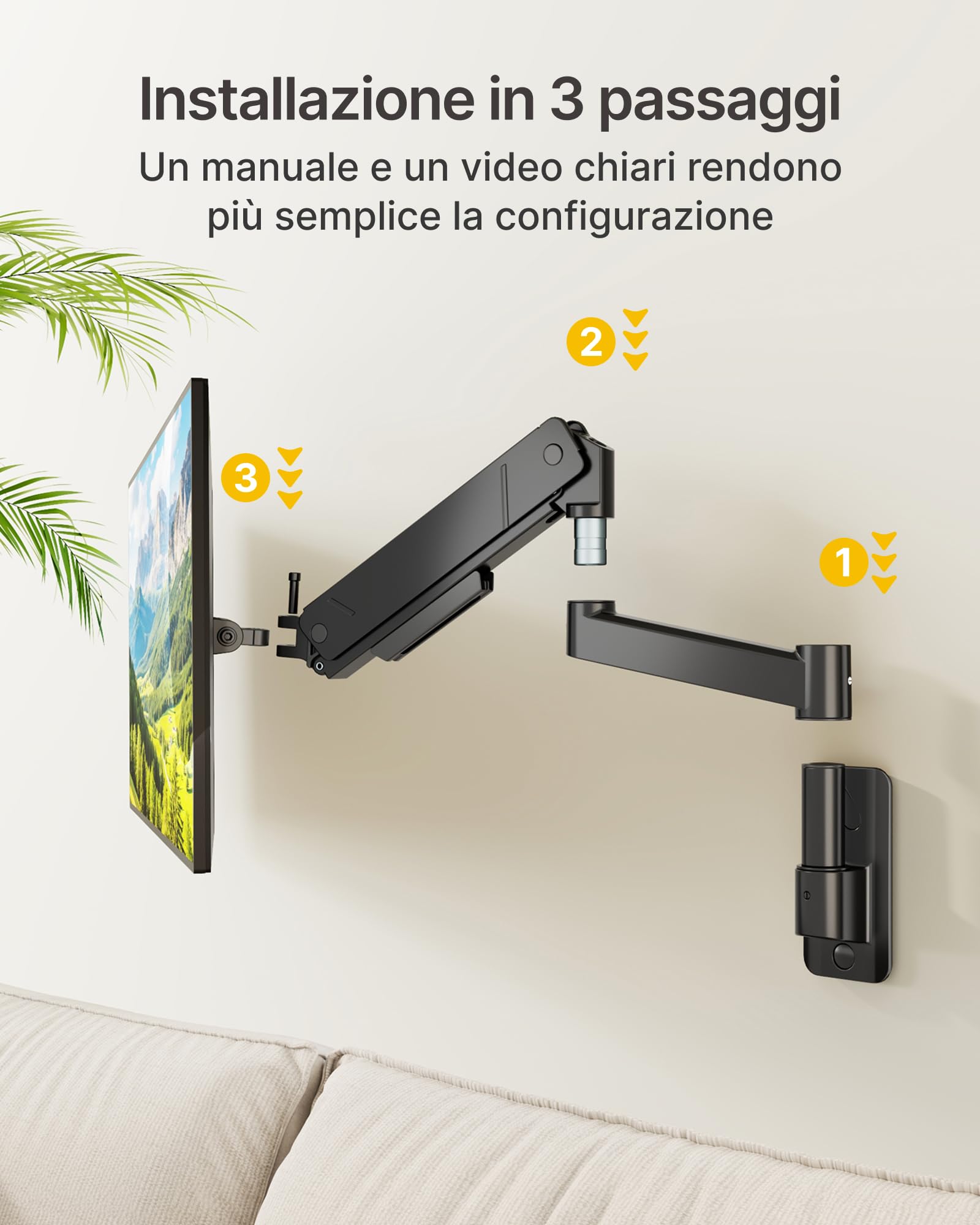 monTEK Supporto da parete per TV da 17-45 pollici, fino a 16 kg, inclinabile, girevole, regolabile in altezza, supporto da parete per monitor Full Motion, VESA 75 x 75/100 x 100 mm, nero