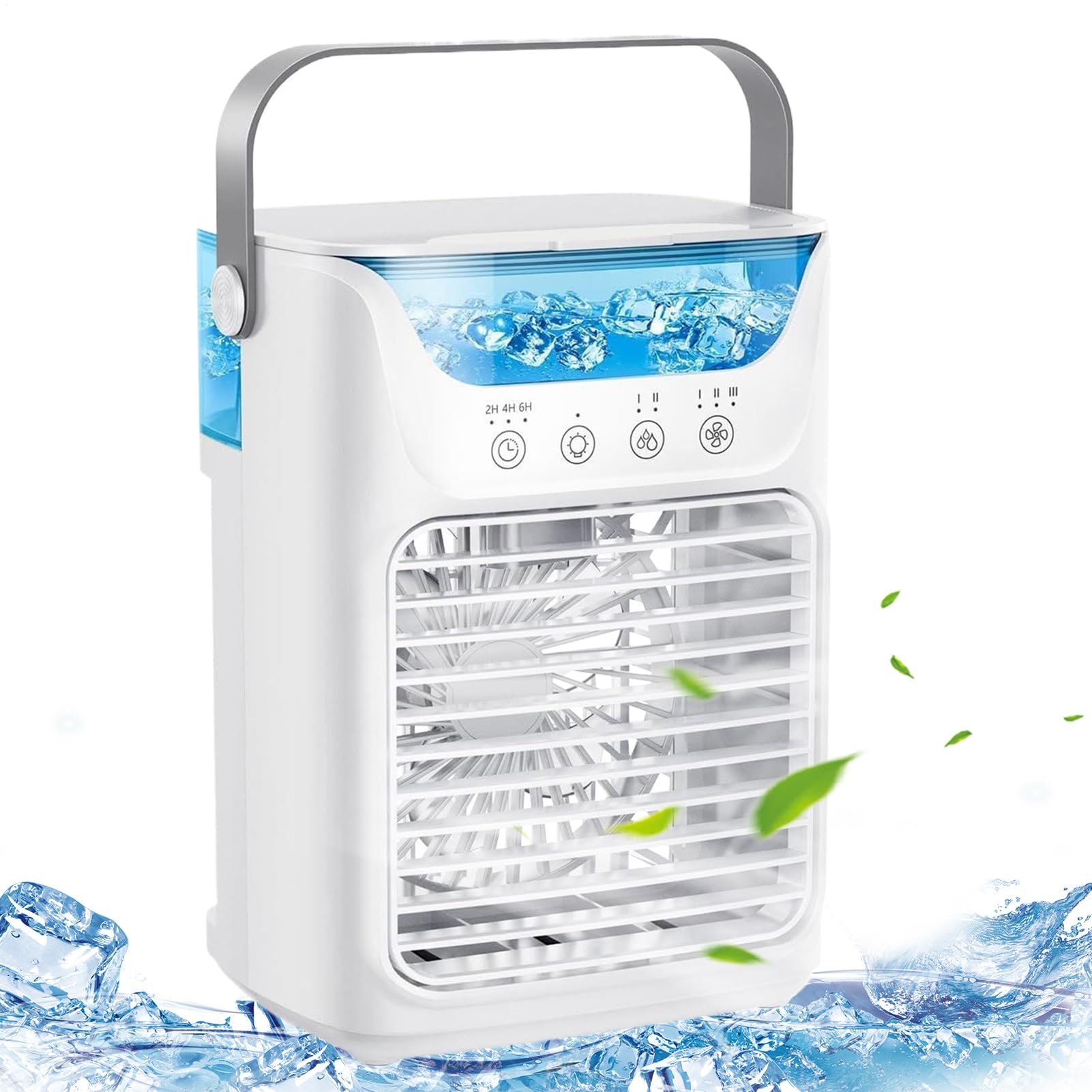 Ventilateur de climatisation portable, refroidisseur d'eau brumisée, 20,3 x 16,5 cm, 3 vitesses, design compact et rechargeable, dispositif de brumisation personnel pour bureau, table de chevet