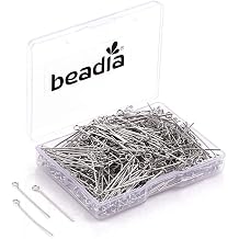 BEADIA Open Eye Pins Platinum Head Pins for DIY Jewelry Making 30mm 300pcs