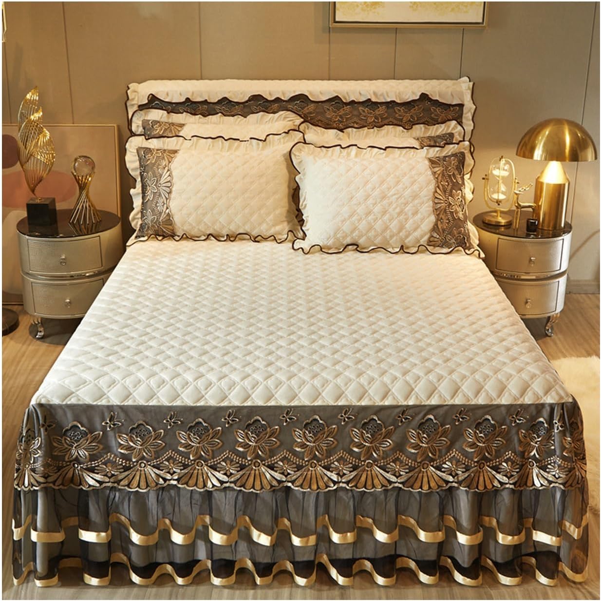 Luxury Velvet Bed Skirts Full /King/Queen 3 Piece Quilted