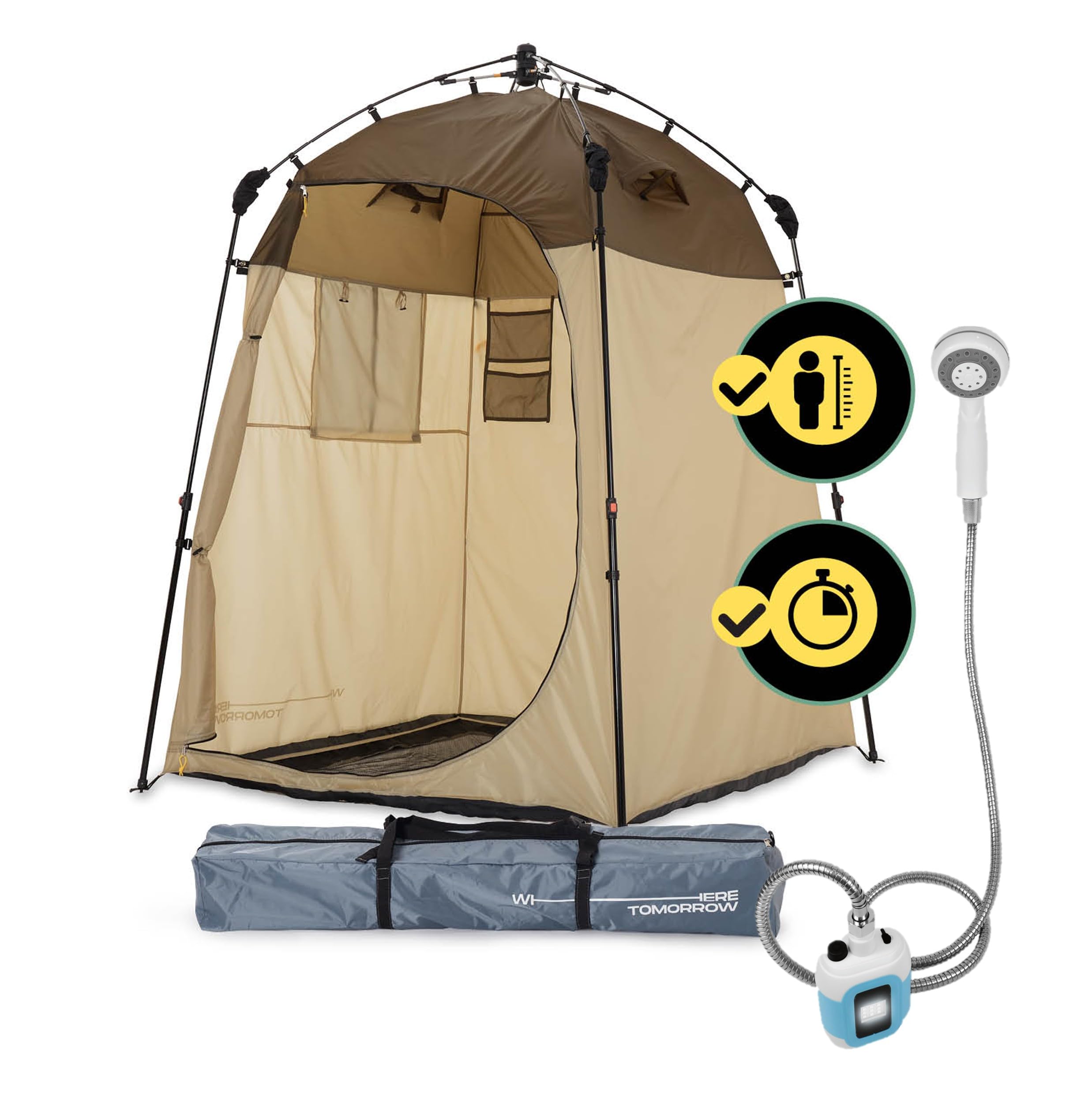 LUMALAND Tente de Douche de qualité supérieure + Douche de Camping avec Batterie - Idéal pour Le Camping, Les Festivals et la pêche - Imperméable et Coupe-Vent - Tente de Toilette pour l'intérieur et