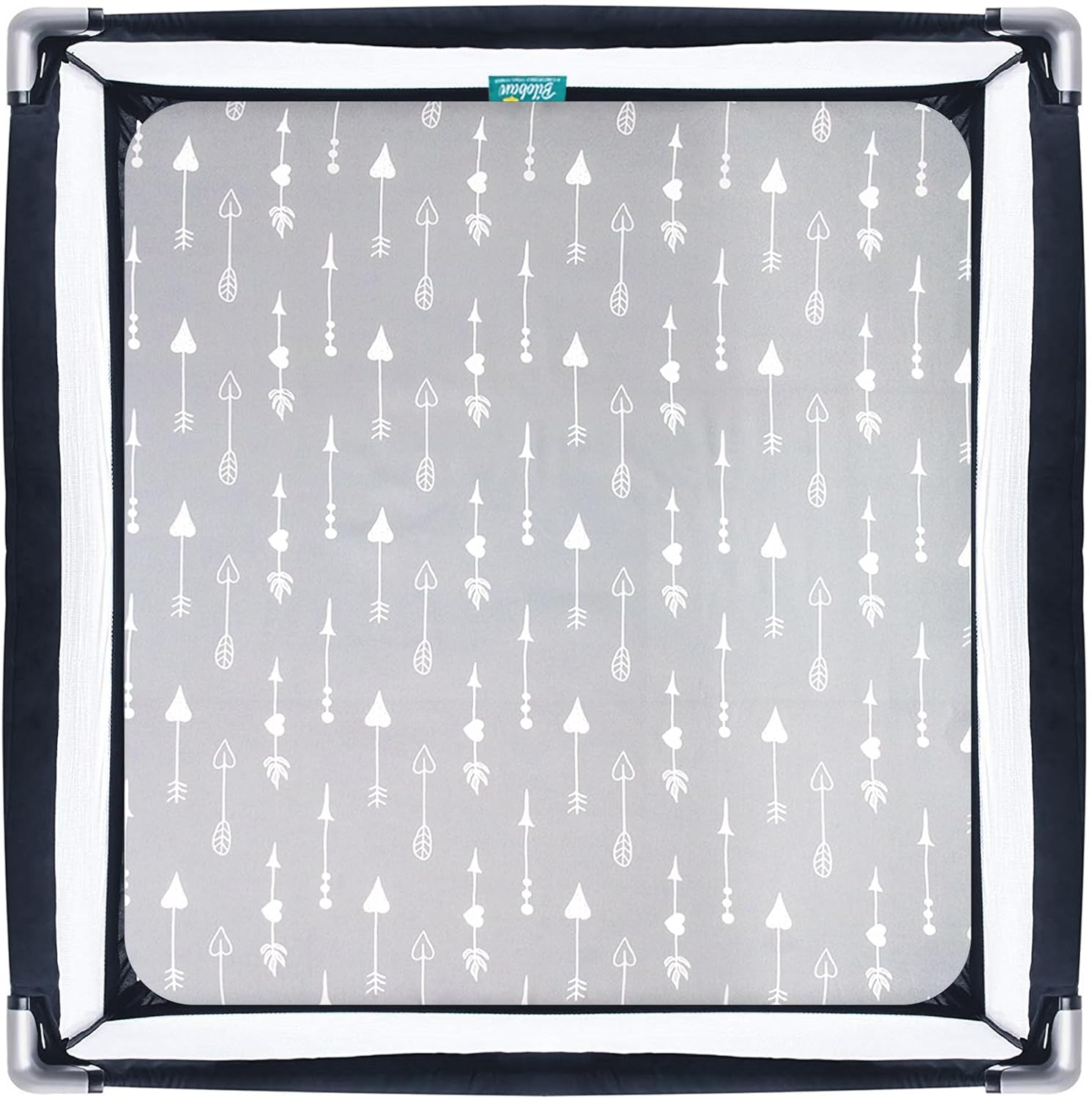 Square Playard/Playpen Fitted Sheets, Perfect for New Room2 / TotBloc Portable Playard, 2 Pack, Ultra Soft Microfiber, Fitted Playpen Sheet, Navy Cloud and Grey Arrow