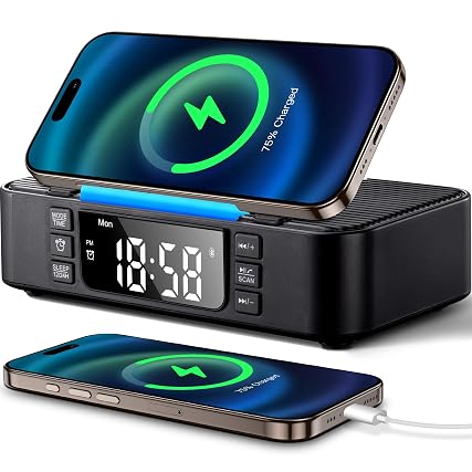 9 in 1 Wireless Charging Station with Bluetooth Speaker, Alarm Clock, FM Radio, Night Light – item photo 9 in 1 Wireless Charging Station with Bluetooth Speaker, Alarm Clock, FM Radio, Night Light – item