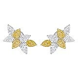 Eternal Radiance 18K White Gold Natural Diamond Cluster Earrings, White & Fancy Yellow Diamonds, 6.32 CT Total Weight